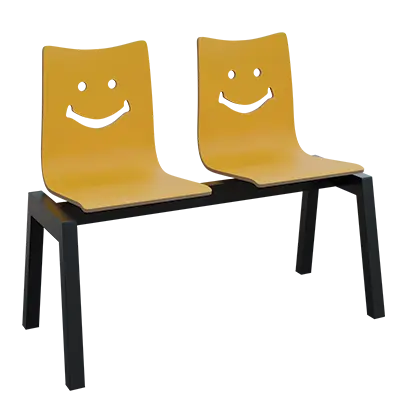 SMILE 2, dřevěná lavice do čekárny, 2-sedák, žlutá, kostra černá